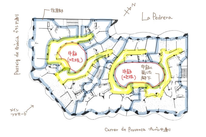 「カサ・ミラ」の住居部分の間取り（平面図）